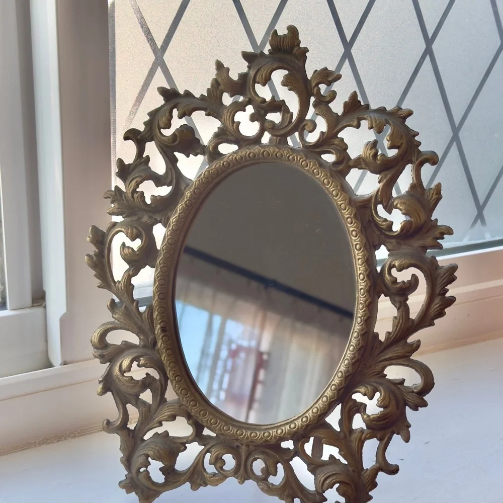 Vintage Wilton Ornate Gold cast Iron Mirror 9/12 Inch